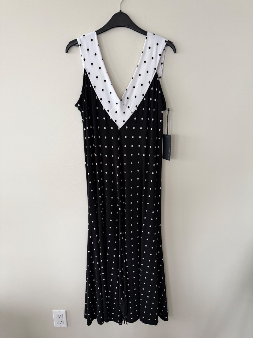 ⚫⚪ NWT Sun Kim Jessica Polka Dot Maxi Dress Size L Made in USA ⚪⚫